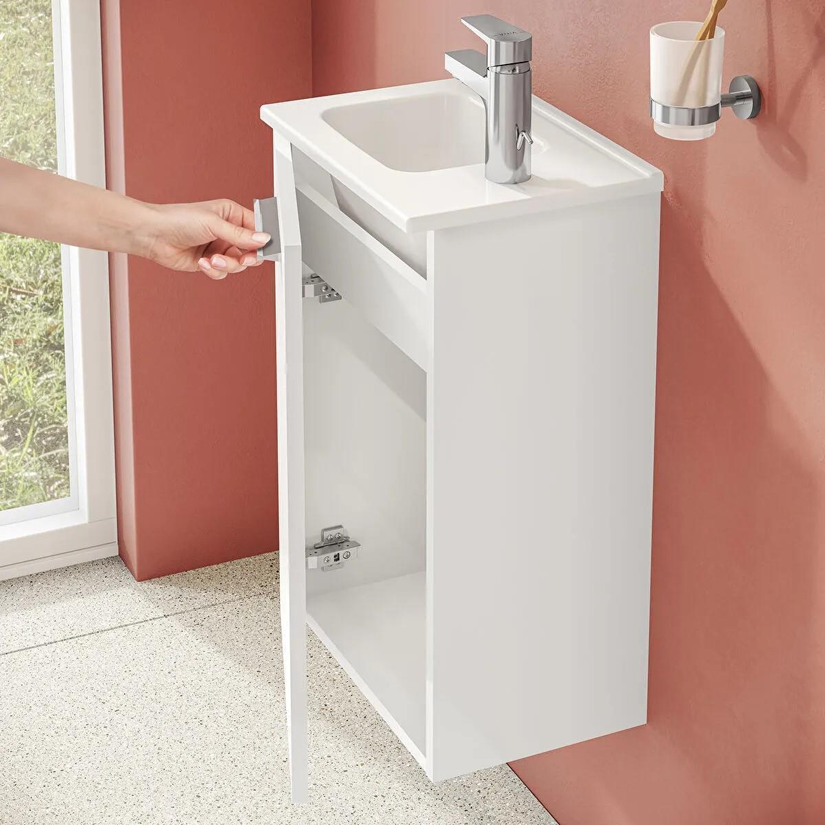 Vitra Lavabo, Mia, Etajerli, Sağdan, Armatür Delikli, 40 Cm, 7460L003-0029  (sadece istanbul teslimat için uygundur )