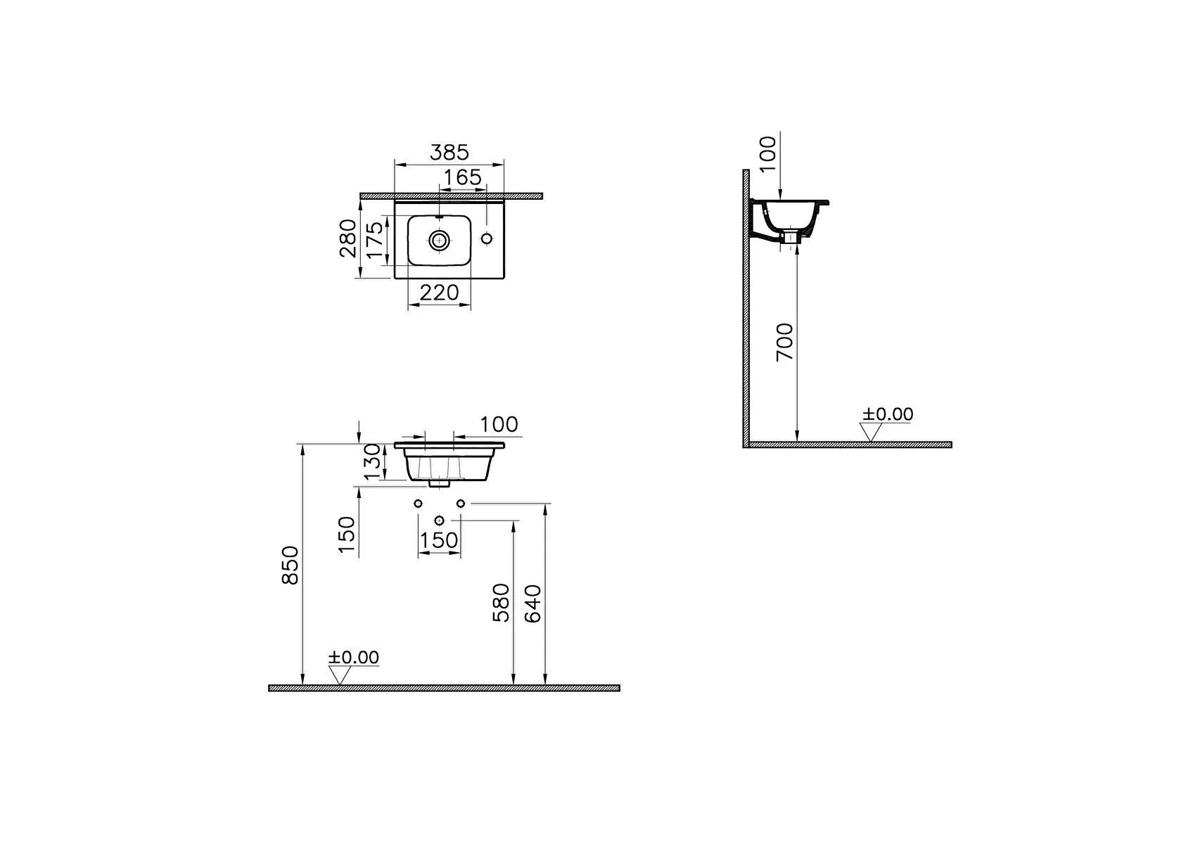 Vitra Lavabo, Mia, Etajerli, Sağdan, Armatür Delikli, 40 Cm, 7460L003-0029  (sadece istanbul teslimat için uygundur )