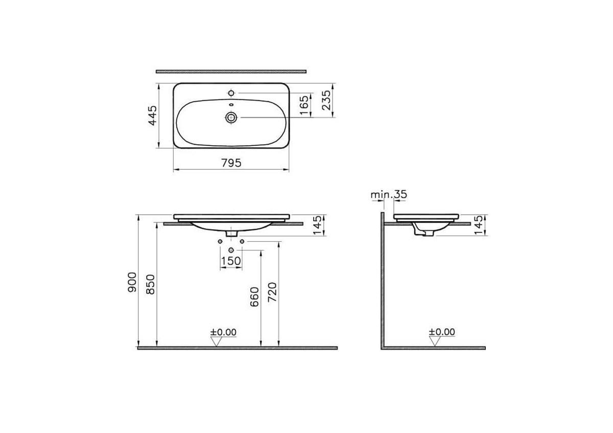 Vitra Lavabo, Nest Trendy, Tezgah Üstü, 3 Armatür Delikli, 80 cm, 5686B003-0033  (sadece istanbul teslimat için uygundur )