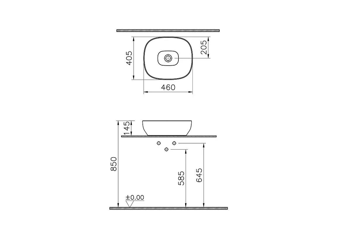 Vitra Lavabo, Outline, Kare, Çanak, 48 cm, Beyaz, 5994B403-0016  (sadece istanbul teslimat için uygundur )