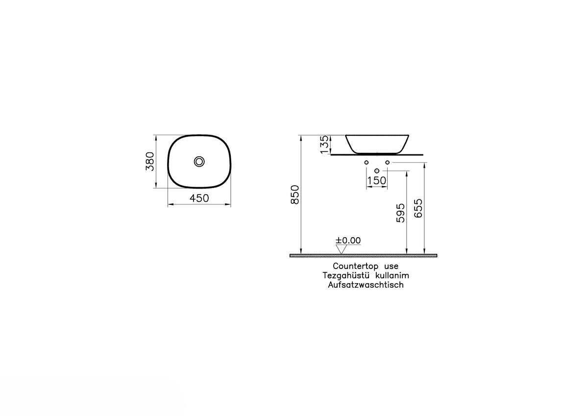 Vitra Lavabo, Plural, Kare, Alçak, Çanak, 45 cm, Mat Siyah, 7810B483-0016  (sadece istanbul teslimat için uygundur )