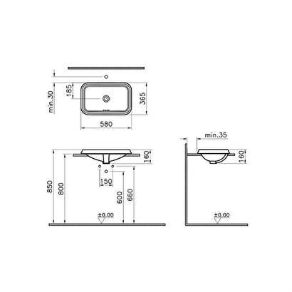 Vitra Lavabo, Valarte, Tezgah Üstü, 58 cm, 7800B003-0012