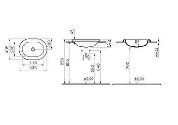 Vitra Liquid TezgahÜstü Lavabo53cm-Beyaz VC, 7300B403-0016