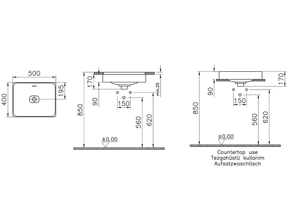 Vitra Metropole Dikdörtgen Çanak Lavabo, 50 cm, 7534B003-0673  (sadece istanbul teslimat için uygundur )