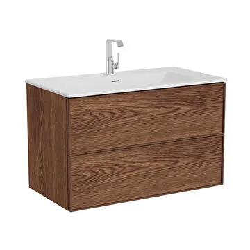 Vitra Metropole Edge Lavabo Dolabı, Çift Çekmeceli, Etajerli Lavabolu, 100 Cm, Ceviz 67156