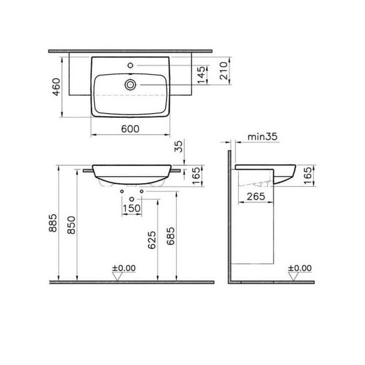 Vitra Metropole Yarım Tezgah Lavabo, 60 cm, 5679B003-0001