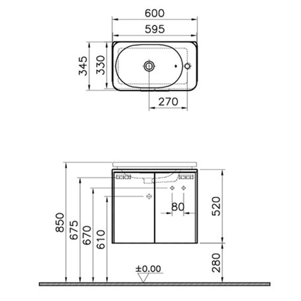 Vitra Nest Trendy Dar Lavabo Dolabı, 60 Cm, Parlak Beyaz (Lavabo Dahil) 56415