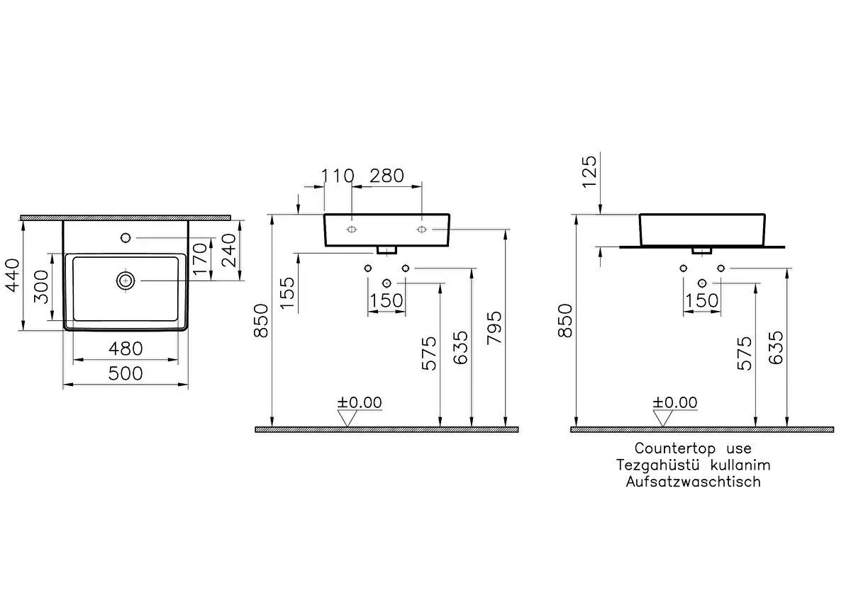 Vitra Nuo Dikdörtgen Çanak Lavabo, 50 cm, 7431B003-0631  (sadece istanbul teslimat için uygundur )