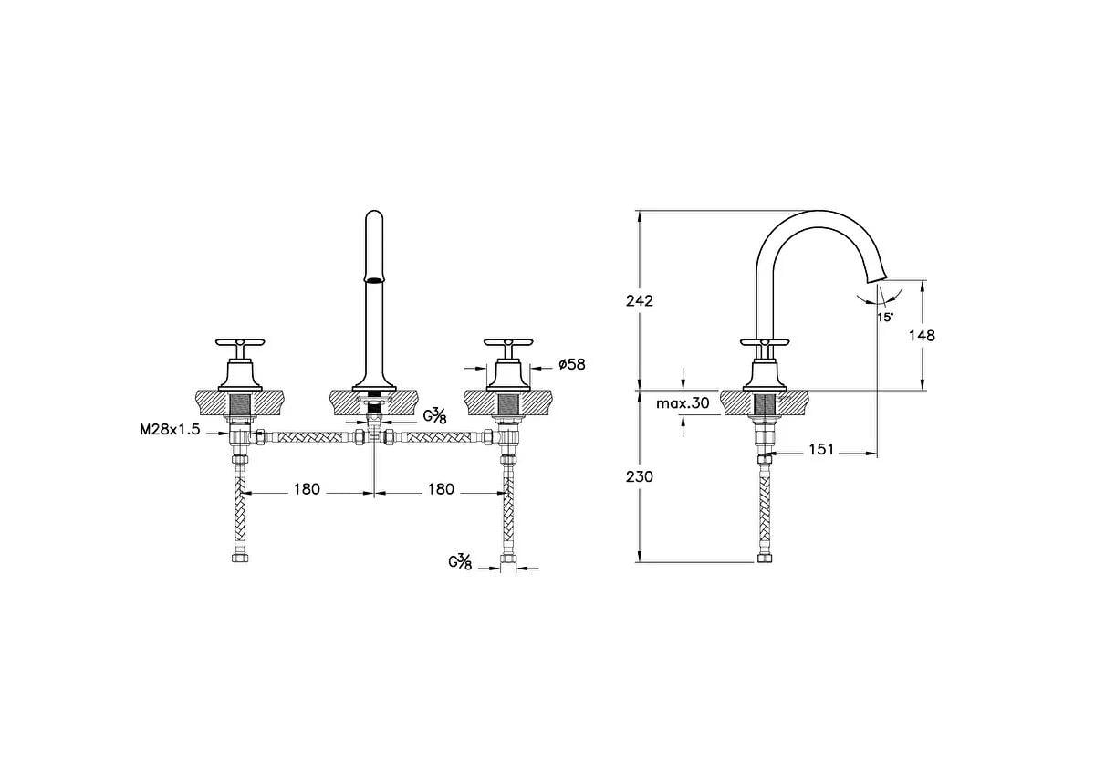 Vitra Origin Classic Ankastre Lavabo Bataryası (3 Delikli Lavabolar İçin) A42891