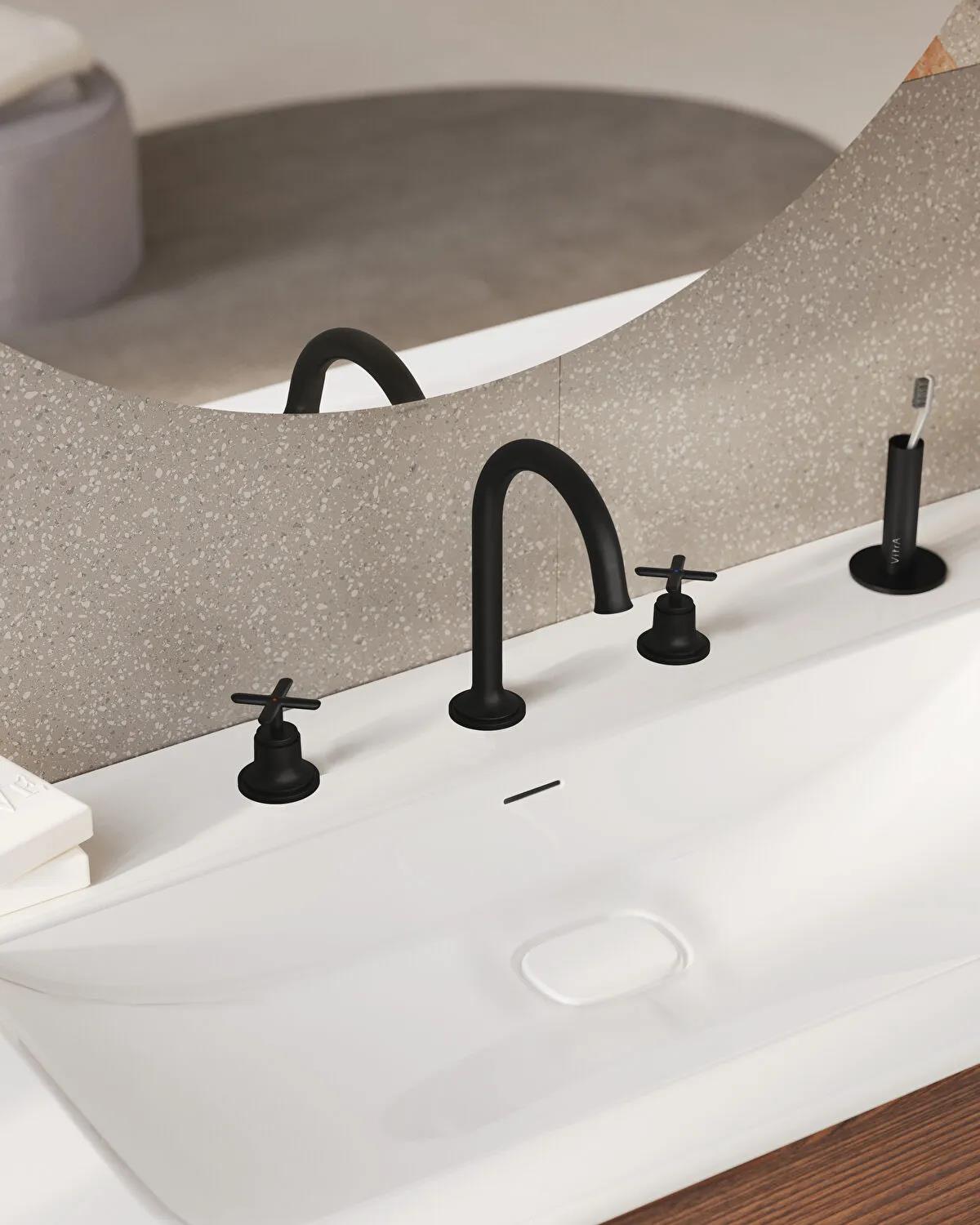 Vitra Origin Classic Ankastre Lavabo Bataryası (3 Delikli Lavabolar İçin) Mat Siyah A4289136