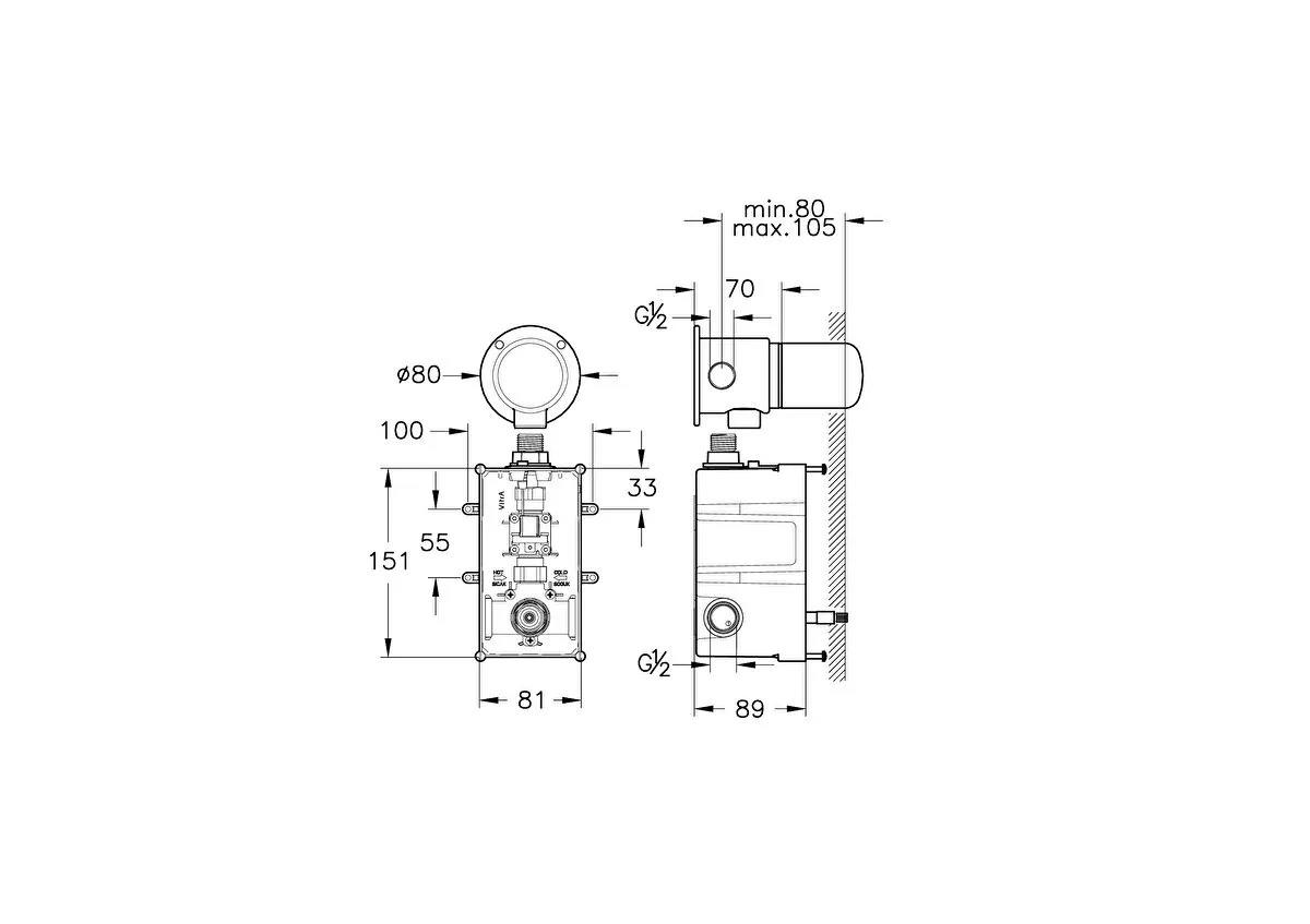 Vitra Origin Duvardan Ankastre Fotoselli Lavabo Bataryası İçin Sıva Altı Grubu, A47112