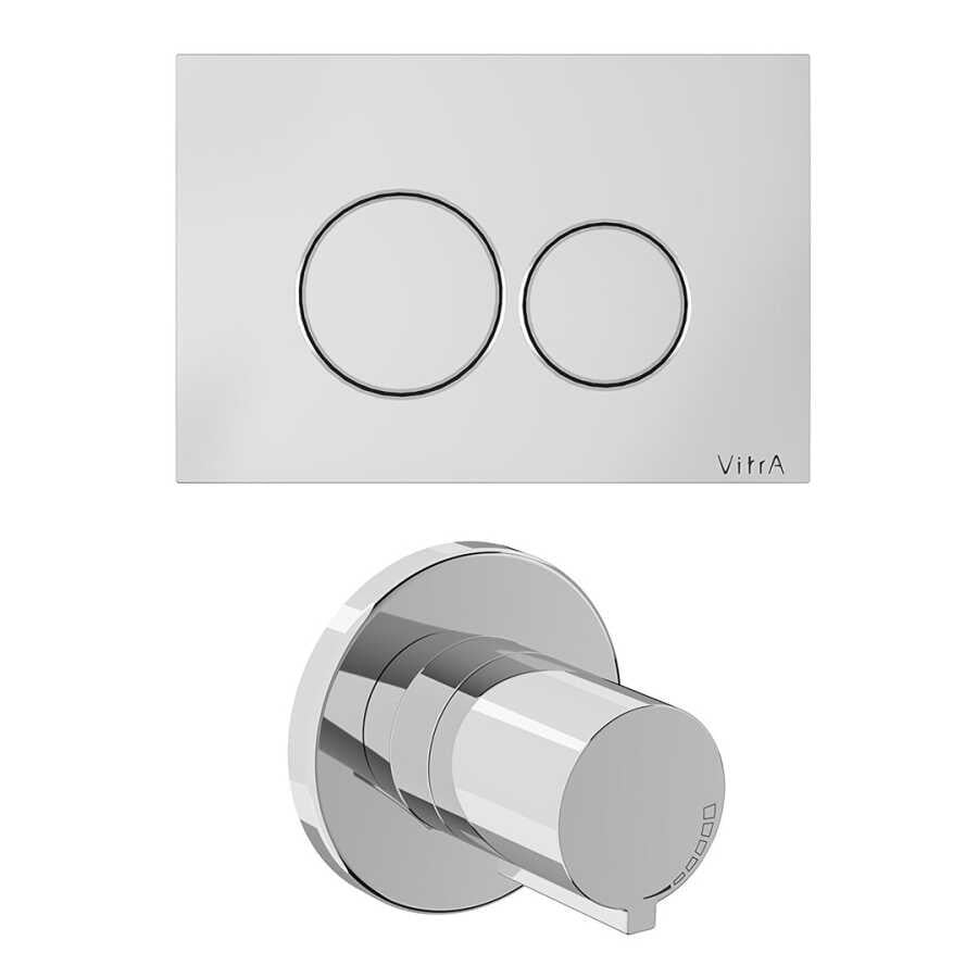 Vitra Origin Kumanda Paneli Seti (Kumanda Paneli + Stop Valf Sıva Üstü Grubu), Parlak Krom