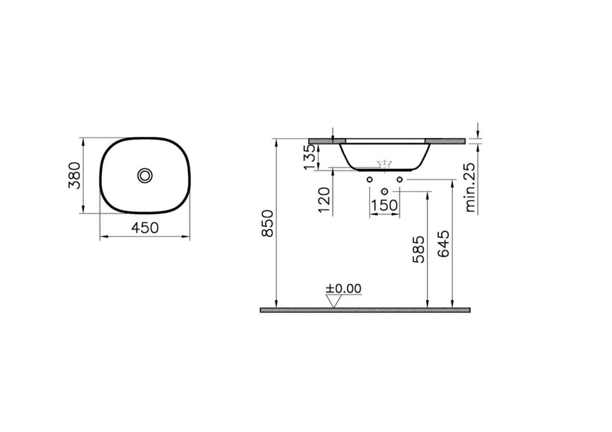 Vitra Plural Kare Alçak Çanak Lavabo, 45 cm, 7810B403-0016
