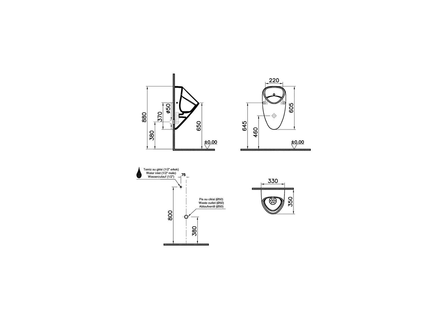 Vitra Plural Üçgen Fotoselli Pisuvar (Arkadan Girişli), Pilli 7808B003-5330