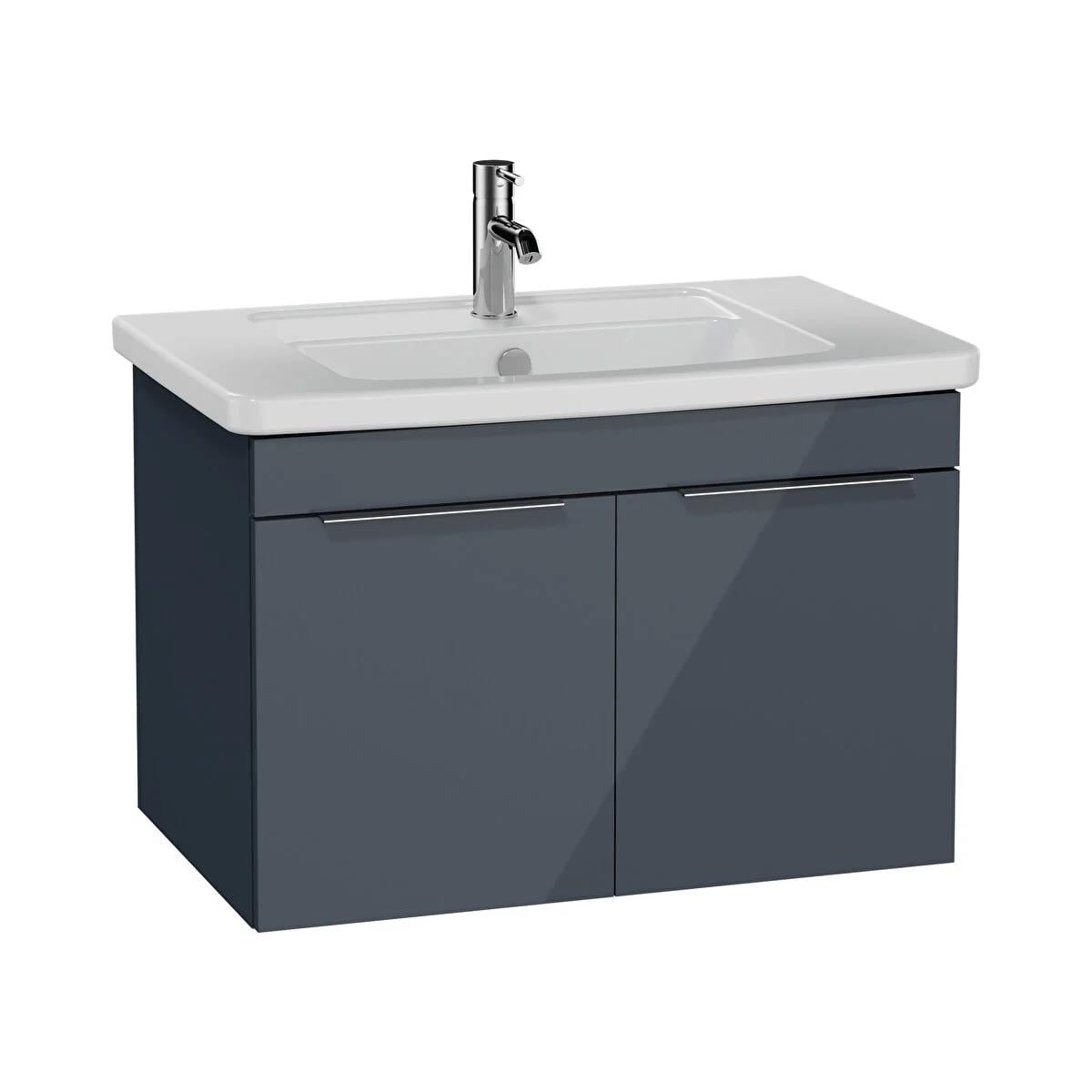 Vitra Quadrum Set Lavabo Dolabı Asma Ayna Kapaklı 80Cm Parlak Antrasit 69620