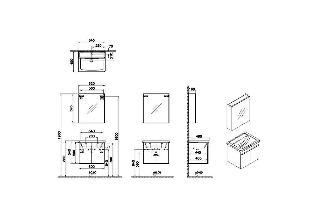Vitra Quadrum Set Lavabo Dolap 65 Cm Dolaplı Ayna Açık Meşe 67098