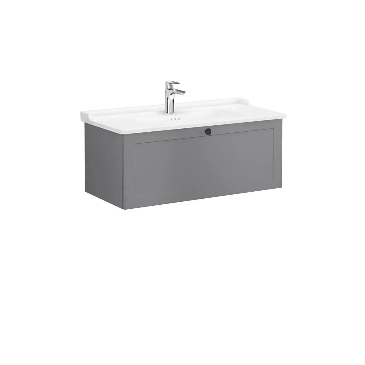 Vitra Root Classic Tek Çekmeceli Lavabo Dolabı 100 Cm Mat Gri (Klasik Lavabo Dahil) 68829