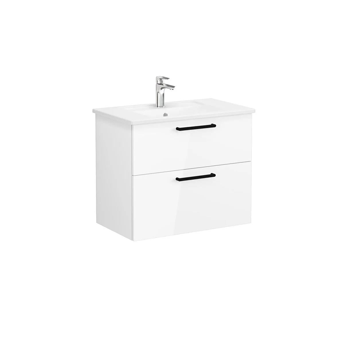 Vitra Root Flat İki Çekmeceli Lavabo Dolabı 80 Cm Parlak Beyaz (Köşeli Lavabo Dahil) 66306
