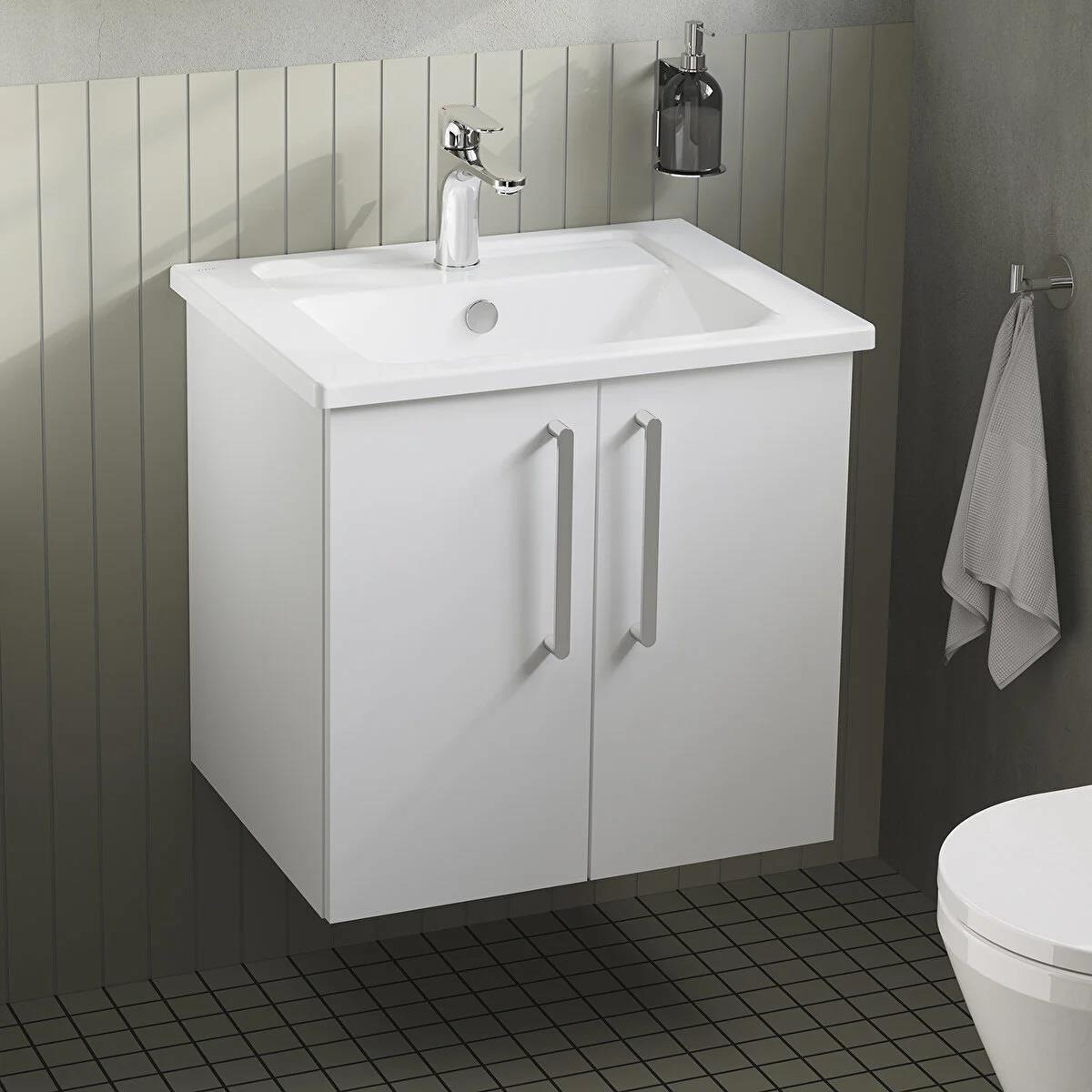Vitra Root Flat Kapaklı Lavabo Dolabı 60 Cm Parlak Beyaz (Köşeli Lavabo Dahil) 66354