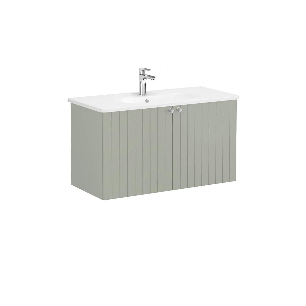 Vitra Root Groove Kapaklı Lavabo Dolabı 100 Cm Mat Retro Yeşil (Yuvarlak Lavabo Dahil) 69316