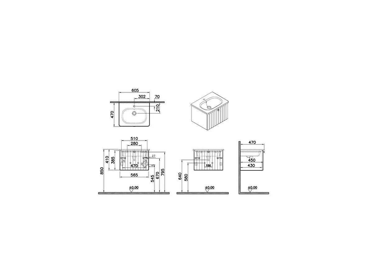 Vitra Root Groove Tek Çekmeceli Lavabo Dolabı 60 Cm Mat Lacivert (Yuvarlak Lavabo Dahil) 69357