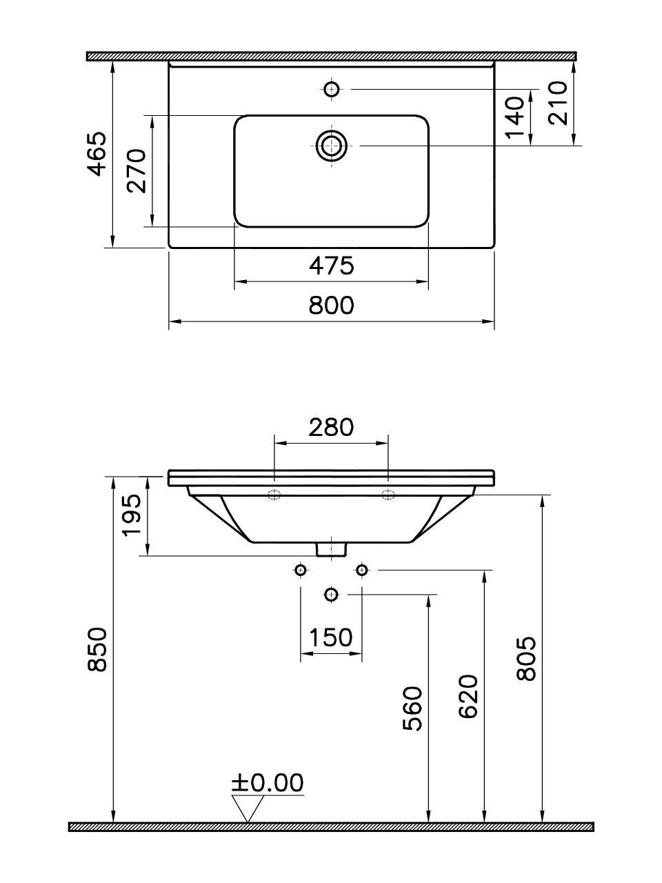 Vitra S50 Etajerli Lavabo, 80 cm, 5408B003-0001
