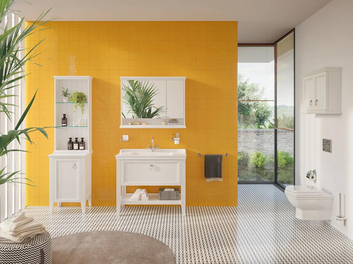 Vitra Valarte Tek Çekmeceli Etajerli Lavabo Dolabı, 100 cm, Mat Beyaz (Lavabo Dahil-Krom Kulplu) 62183 