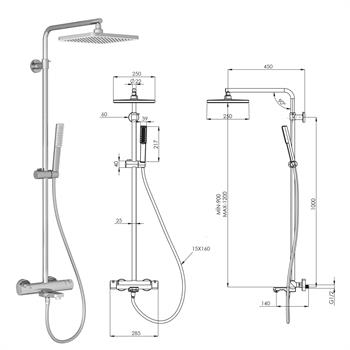 Teska Termostatik, Galaxy, Üç Yönlü, Kare, Full Siyah, DK3108