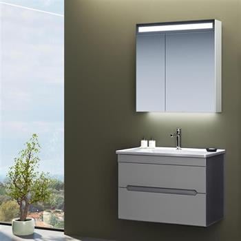 Orka Varna 80 cm Mat Antrasit Banyo Dolabı Takımı (Ledli-Dolaplı Ayna)