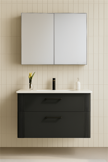 Orka Bari 85 cm Mat Antrasit Banyo Dolabı Takımı (Dolaplı Ayna)