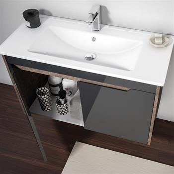 Orka Lago 85 cm Antrasit Banyo Dolabı Alt Modül ve Lavabo