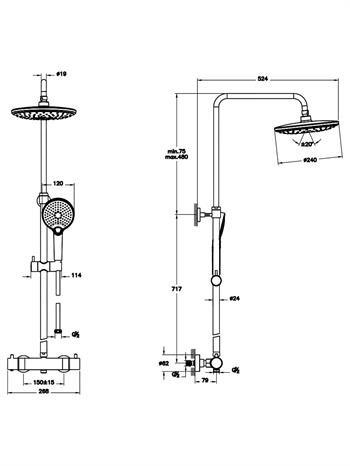 Vitra Duş Kolonu ve Termostatik Duş Bataryası Sistemi, AquaHeat Bliss 240 2F, Mat Siyah, A4720536