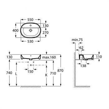 Roca Lavabo, The Gap, Çanak, 55 cm, A3270Y0000