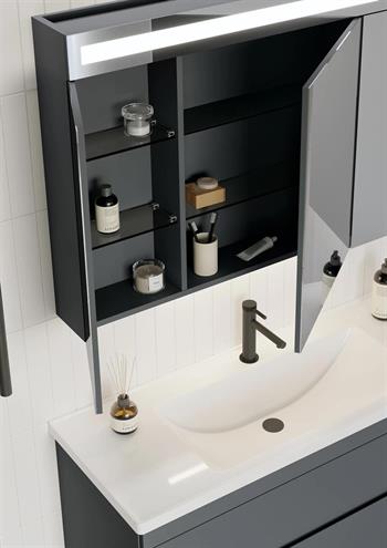 Orka Varna 100 cm Mat Antrasit Banyo Dolabı Takımı (Ledli-Dolaplı Ayna)