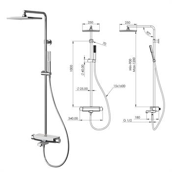 Teska Duş Kolonu, Mira, Termostatik, Üç Yönlü, Full Siyah, DK3680
