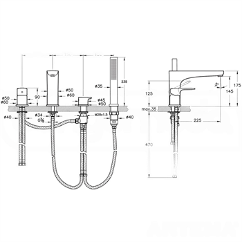 Artema Küvet Bataryası, Root Round, 4 Delikli, El Duşlu, Soft Altın, A4274374