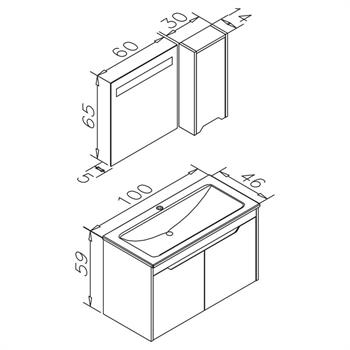 Orka Lago 100 cm Antrasit Banyo Dolabı Takımı
