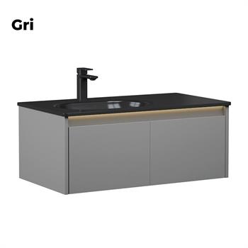 Orka Lisbon 90 cm Gri Banyo Dolabı Alt Modül ve Lavabo