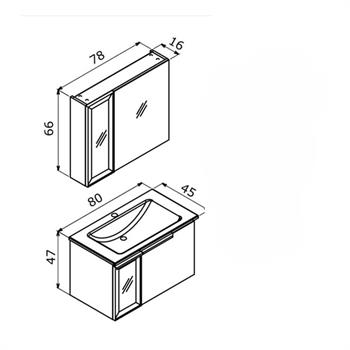 Orka Pure 80 cm Mat Antrasit Banyo Dolabı Takımı