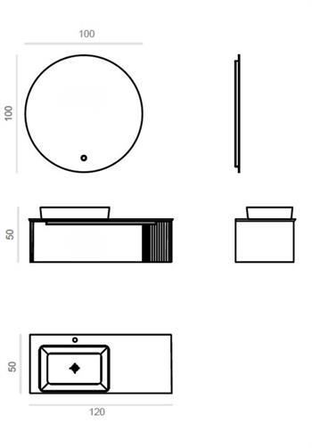 Orka Biella 120 cm Antrasit Ledli Banyo Dolabı Takımı