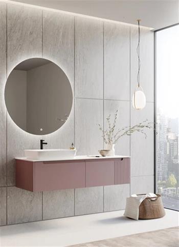 Orka Biella 140 cm Pudra Ledli Banyo Dolabı Takımı