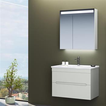 Orka Varna 80 cm Mat Kaşmir Banyo Dolabı Takımı (Ledli-Dolaplı Ayna)