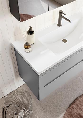 Orka Varna 120 cm Mat Gri Banyo Dolabı Takımı (Ledli-Dolaplı Ayna)