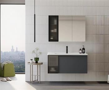 Orka Pure 100 cm Mat Antrasit Banyo Dolabı Takımı