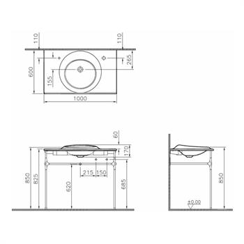Vitra Lavabo, İstanbul, Çift Armatür Delikli Etajerli, 100 cm, Beyaz, VitraClean, 4519B403-1596