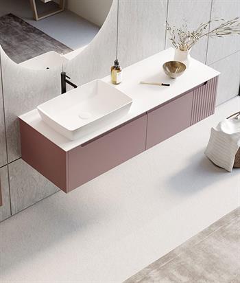 Orka Biella 140 cm Pudra Ledli Banyo Dolabı Takımı