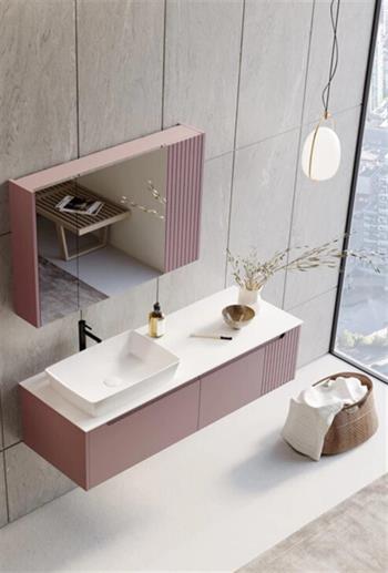 Orka Biella 140 cm Pudra Banyo Dolabı Takımı