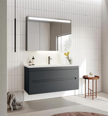 Orka Varna 120 cm Mat Antrasit Banyo Dolabı Takımı (Ledli-Dolaplı Ayna)