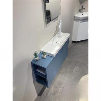 Orka Ferla 80 cm Mat Mavi Banyo Dolabı Takımı