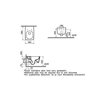 VitrA Asma Klozet Metropole Rim-ex Kanalsız, 56 cm, Siyah, 7672B070-0559